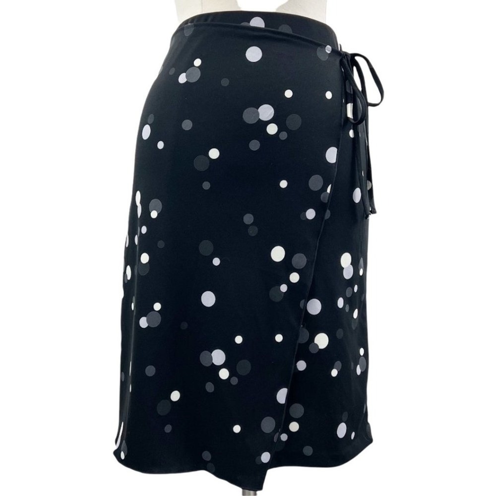 DKNY Polka Dot Wrap Skirt Womens Small Black Career Minimalist